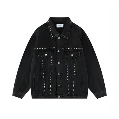 Heavy Beaded Black Denim Jacket For Men And Women