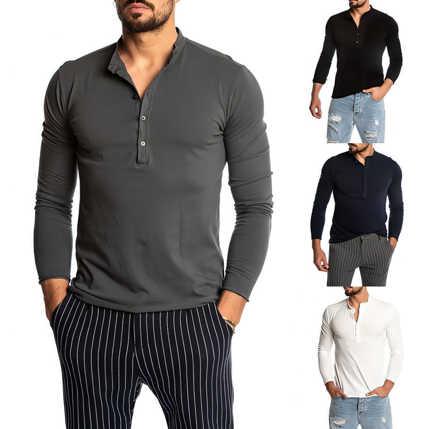 Men's Fashion Solid Color Long Sleeve O-neck T-shirts Mens