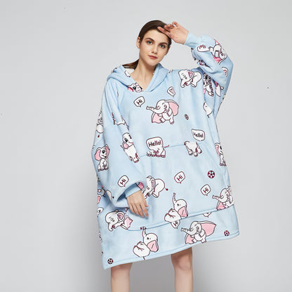 Double Layer Lazy Blanket Pullover Flannel Hooded Double Layer Sweater Women