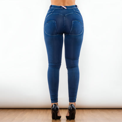 Shascullfites Melody Blue Washed Ripped Middle Waist Ripped Blue Lifting Jegging