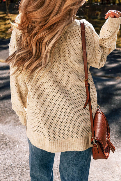 Pergament Loose Eyelet V Neck Drop Schulterpullover