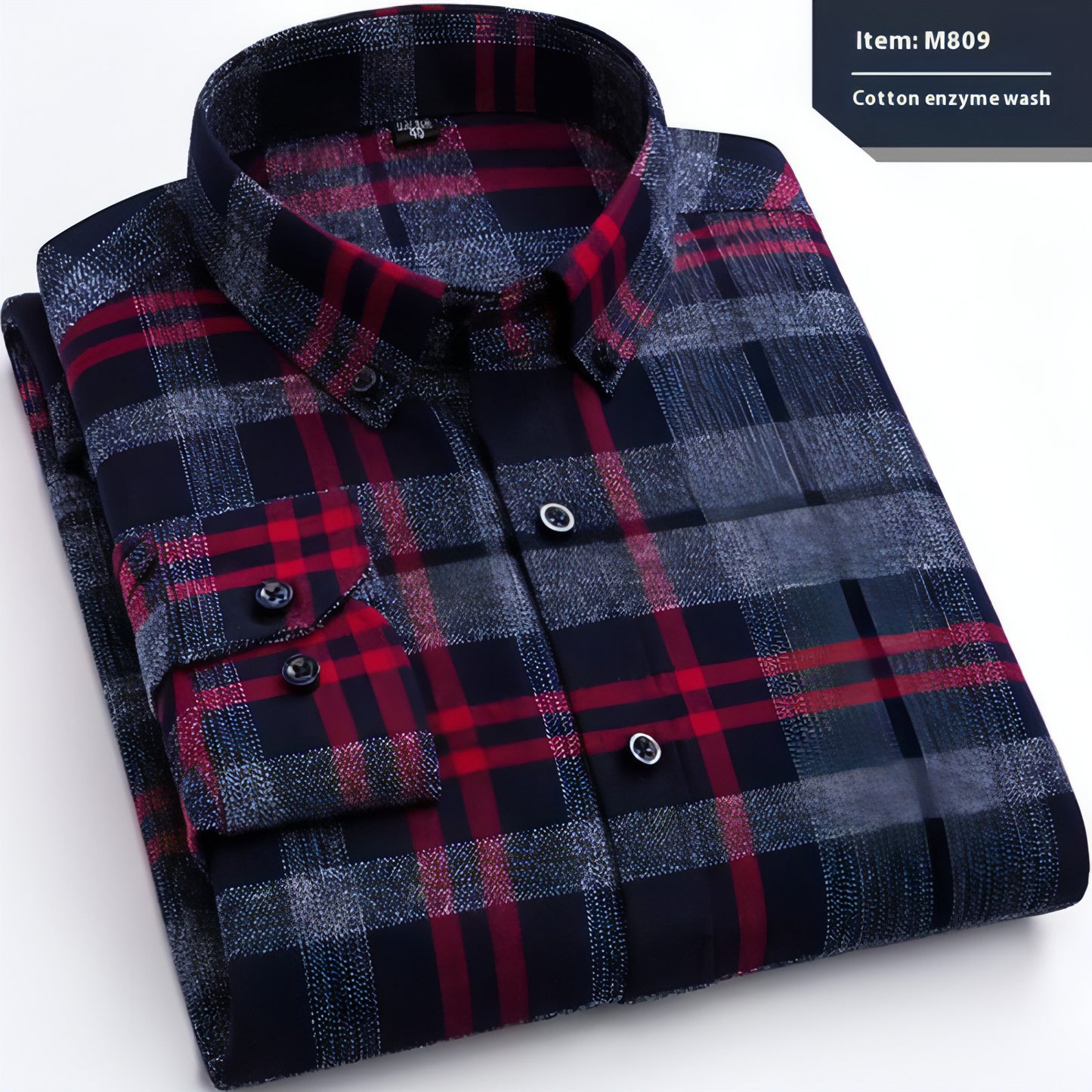 Cotton Long-sleeved DressShirt Plaid Business Slim Fit