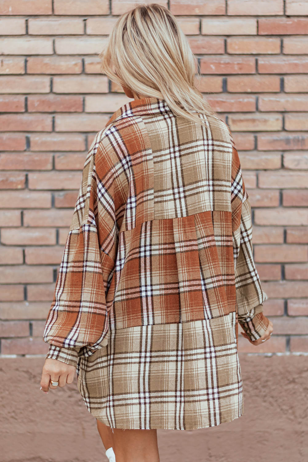 Khaki Plaid ColorBlock Patchwork visoko nizka baraka