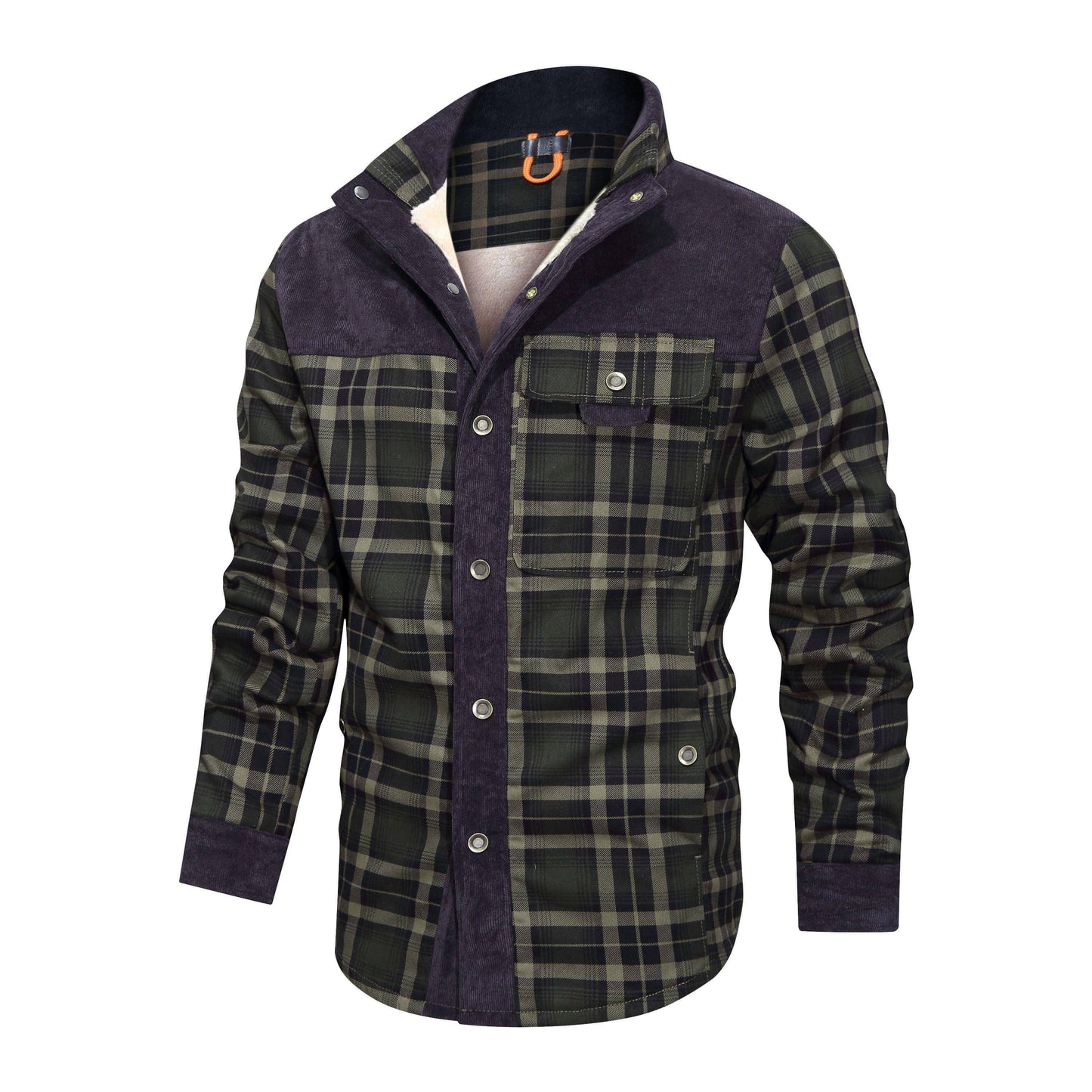 Thickened Jacket With Classic Plaid Fuzzy Fleece Lining Inside Design