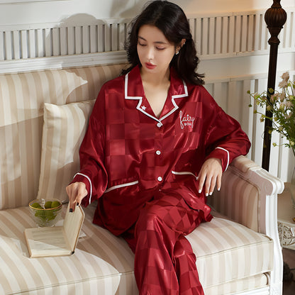 Women's Long-sleeved Ice Silk Thin Homewear Pajamas