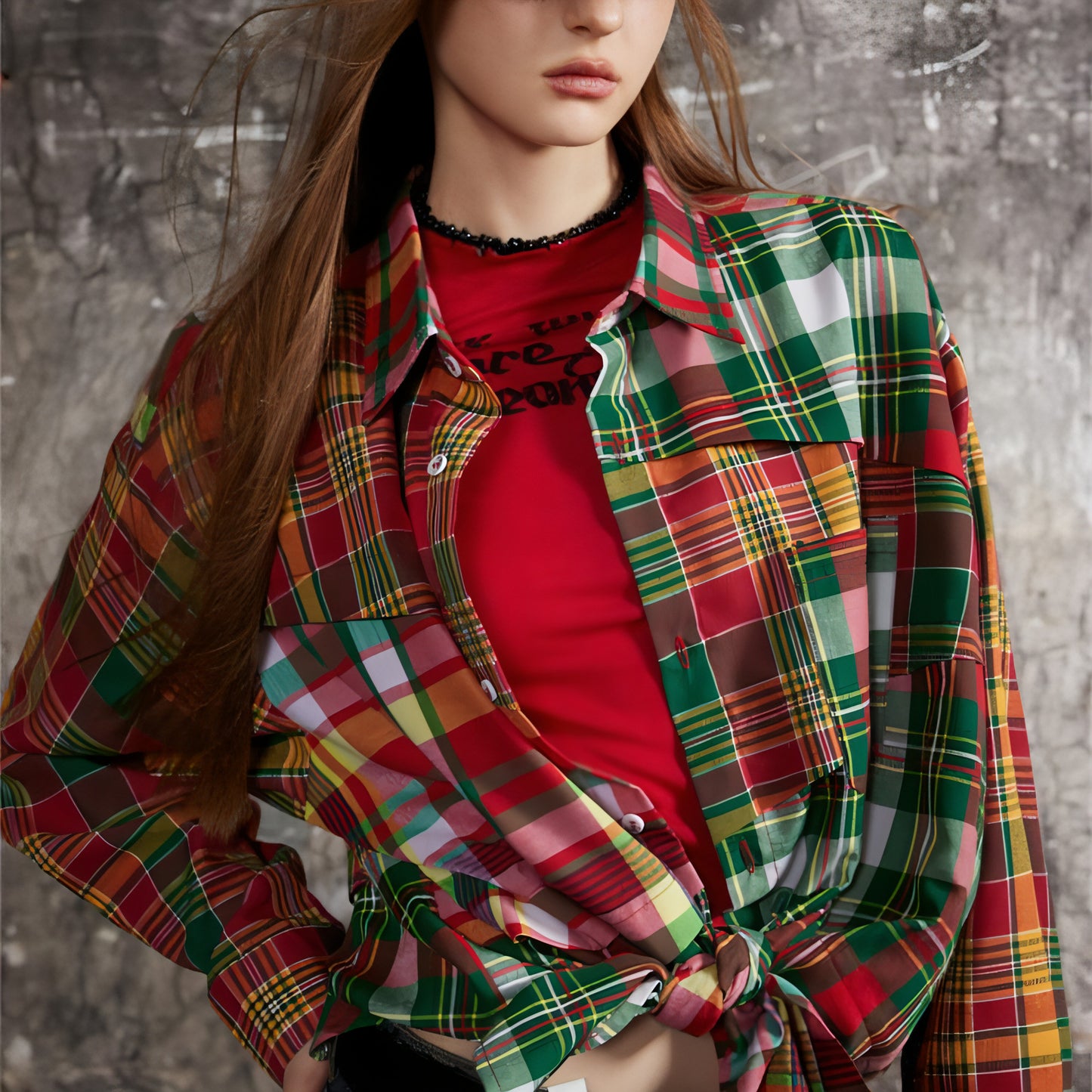 1. Irregular Spliced Plaid Blouse Women DressShirt