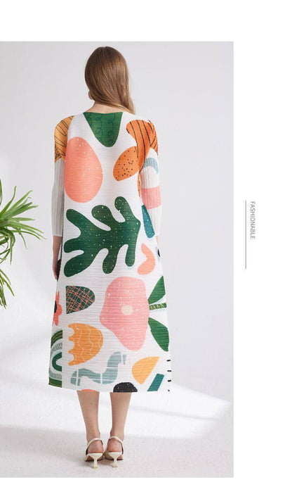 Vestido plisado cómodo y estampado de nicho para mujer