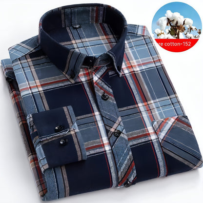 Camisa de vestir de cuadros escoceses de algodón cepillado para hombre