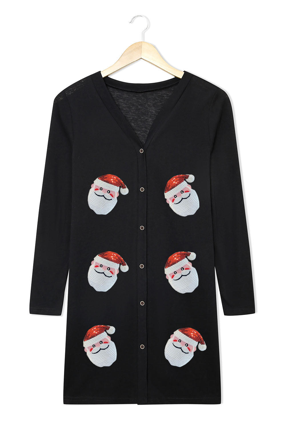 Cardigan abbottonato con Babbo Natale nero con paillettes