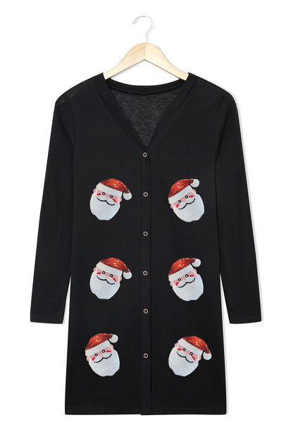 Cardigan abbottonato con Babbo Natale nero con paillettes