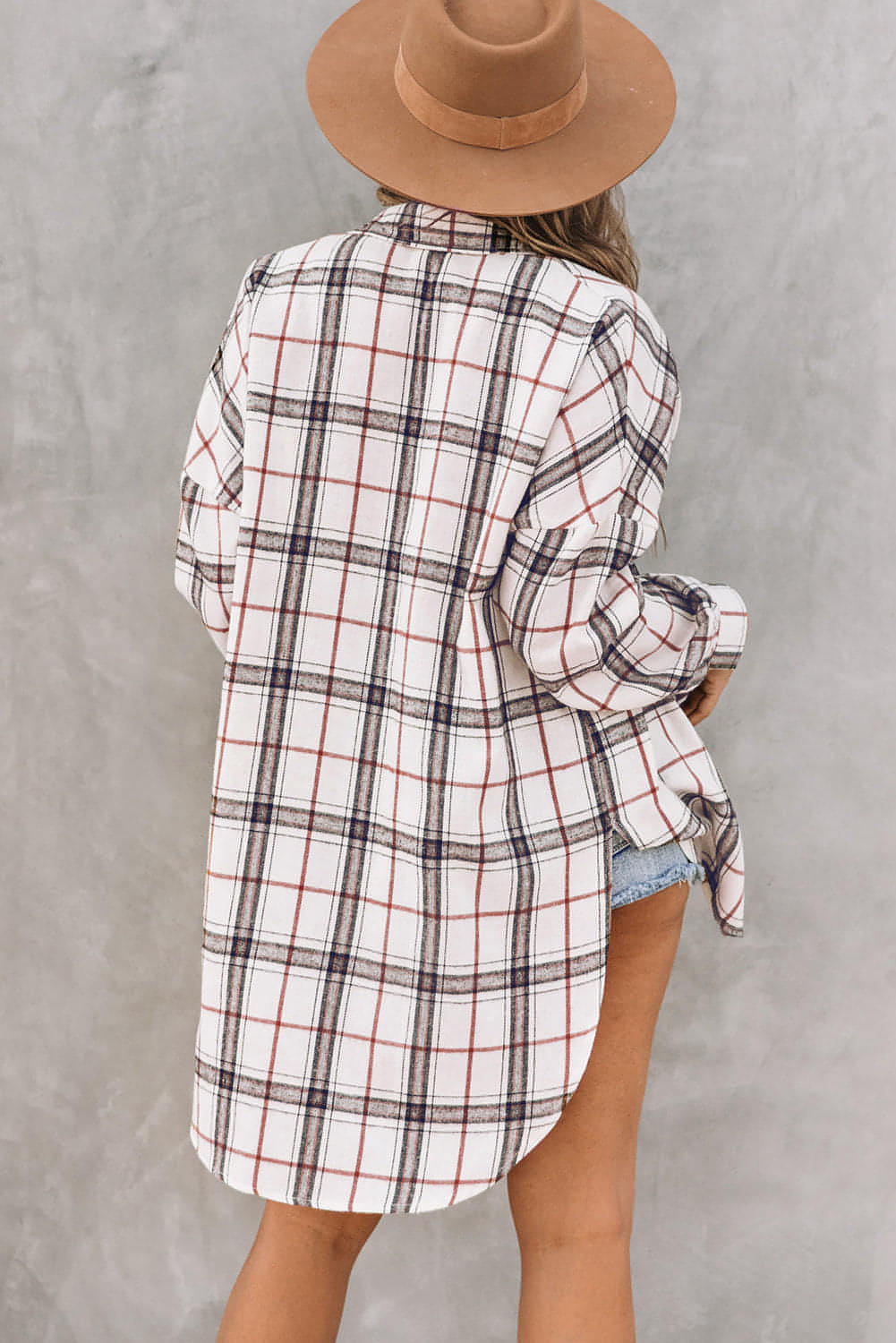 Wit oversized plaidpatroon Shacket met spleten