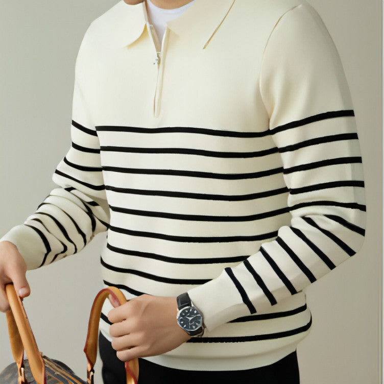 Men's Spring And Autumn New Half Zipper Striped Business Casual Sweater