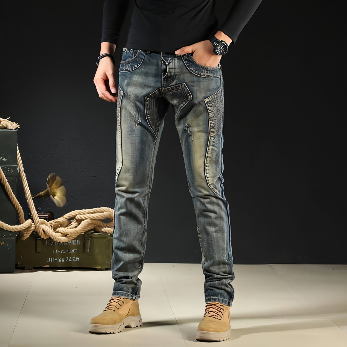 Men's Fashion Japanese Style Retro Nostalgic Motorcycle Jeans Men