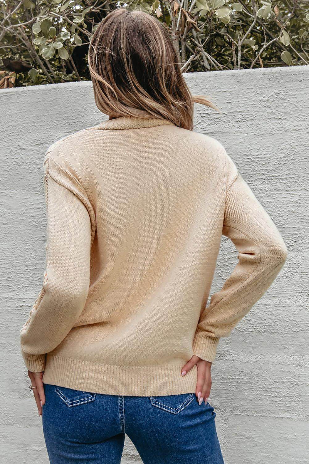 Beige Open Strick Drop Schulterpullover Strickjacke