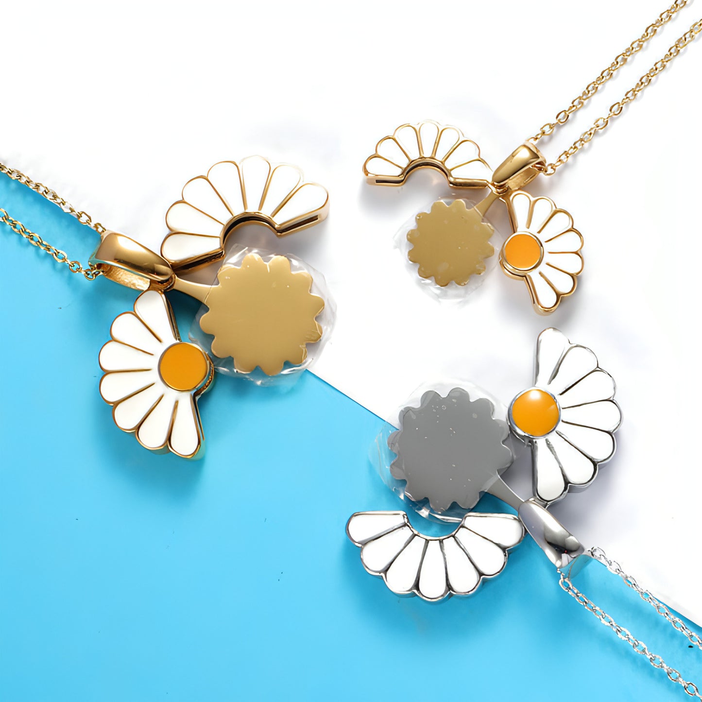 Mirror Stainless Steel Sunflower Pendant Necklace