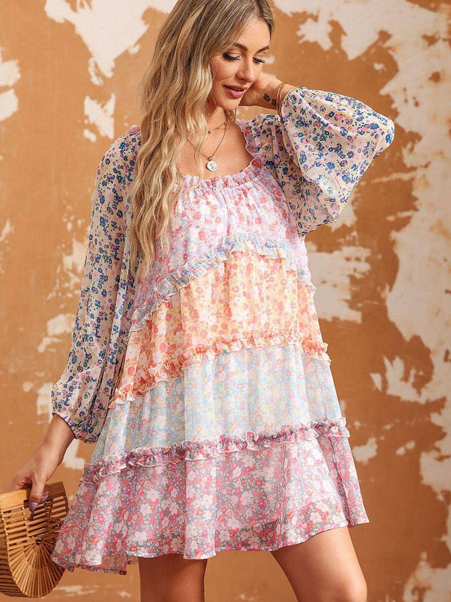 Color Matching Floral Dress Women's Pullover