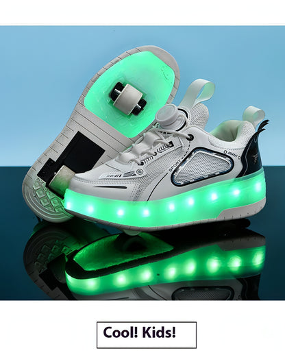 Mesh Double Wheel Heelys Children's Luminous Charging Roller Skating Deformation Skate Shoes