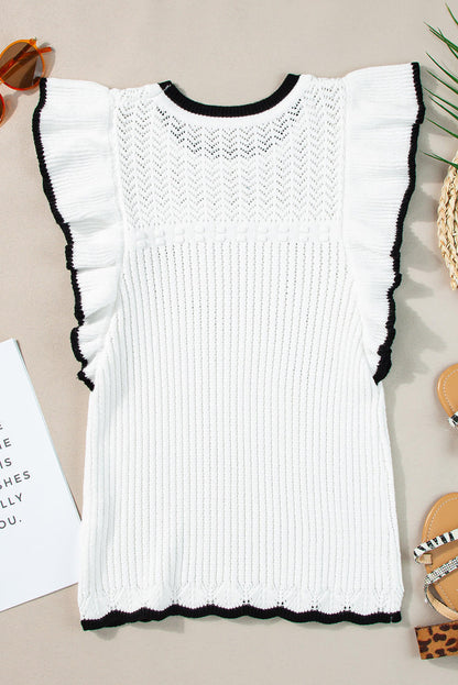 White Crochet Eyelet Flounce Tank Top