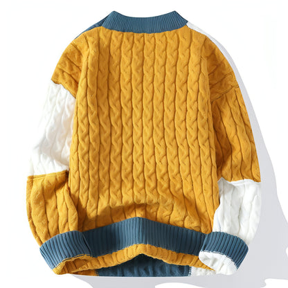 Men's Crew Neck Pullover Sweater Color Contrast Patchwork