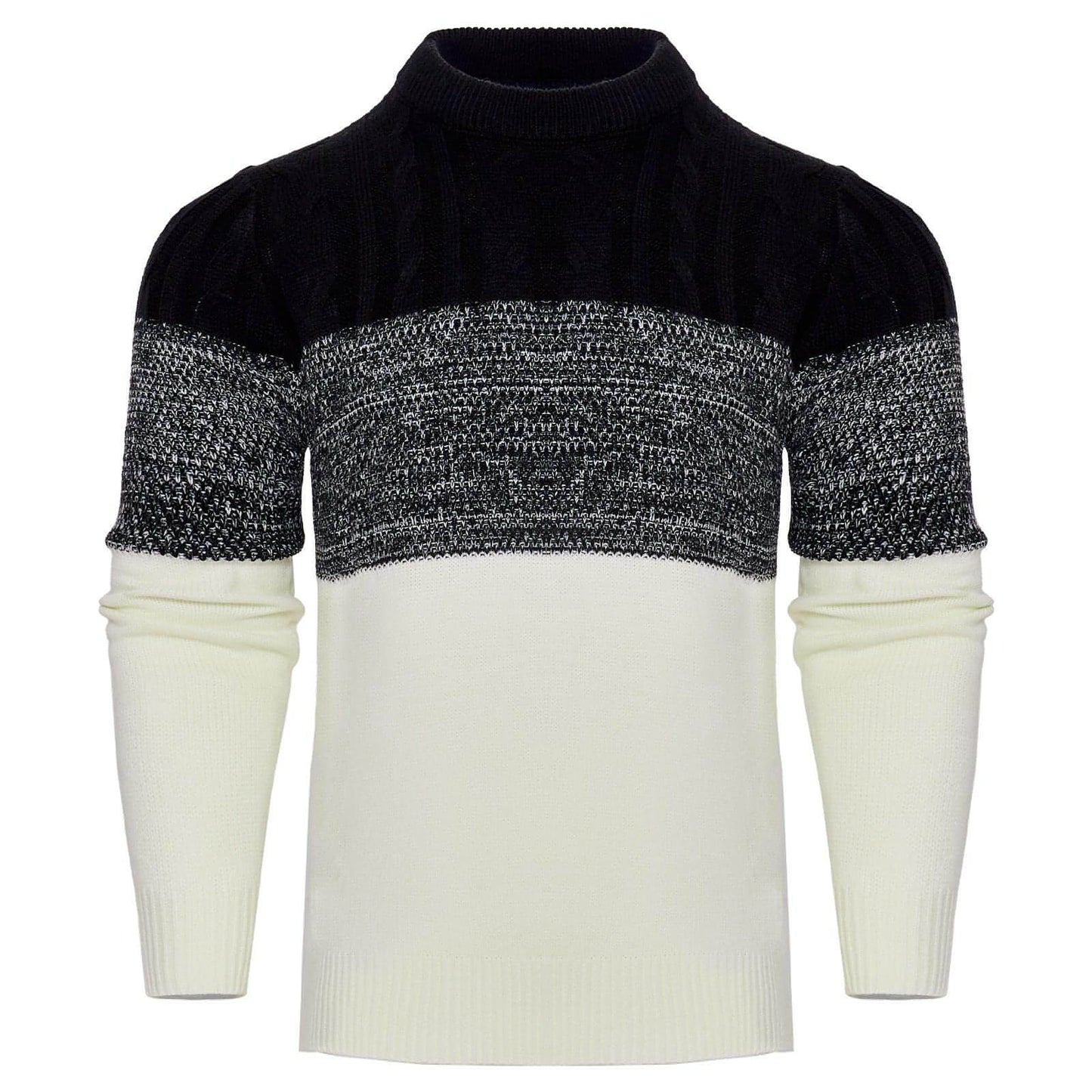 Men's Casual Color Block Long Sleeve Cable Knit Pullover Sweater