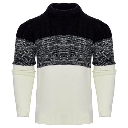 Men's Casual Color Block Long Sleeve Cable Knit Pullover Sweater