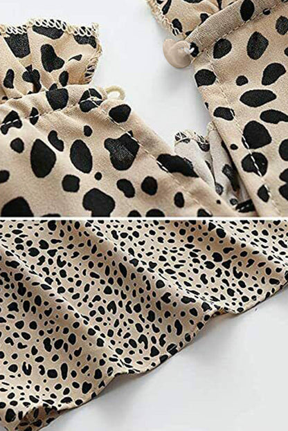 Kaki frilled nacke 3/4 ärmar cheetah blus