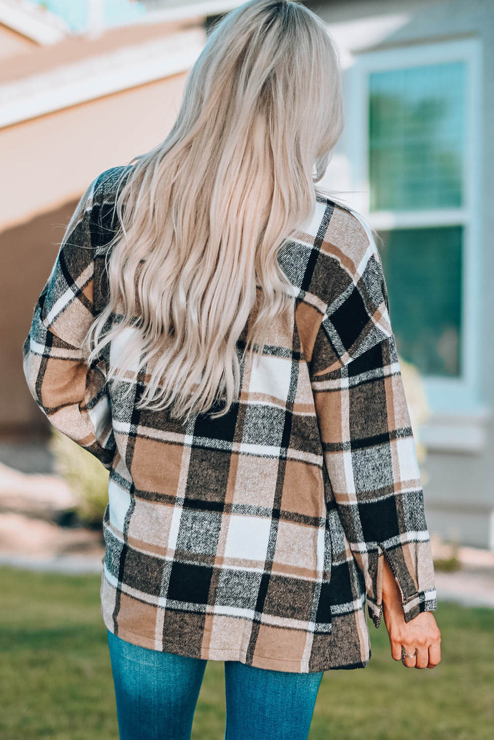 Chaqueta camisera abotonada con estampado de cuadros