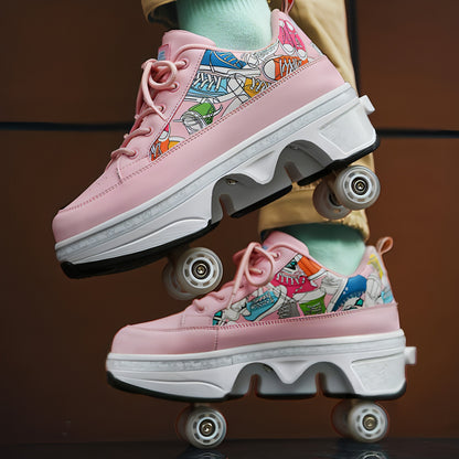 Schuhe Transformative Schuhe Vierrad Dual-Use-Skates Zweireihige Heelys Roller Skating Die Skating-Schuhe Frauen