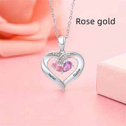 Personalized Heart-Shaped Gemstone Necklace – Custom Couple Pendant