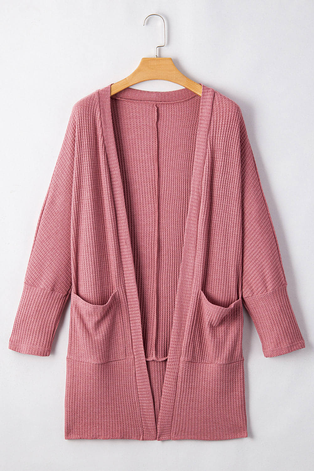 Mineral Red Solid Color Waffle Stick Cardigan med fickan