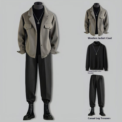 Suit Collar Woolen Jacket Coat Men's Thickened Casual Loose