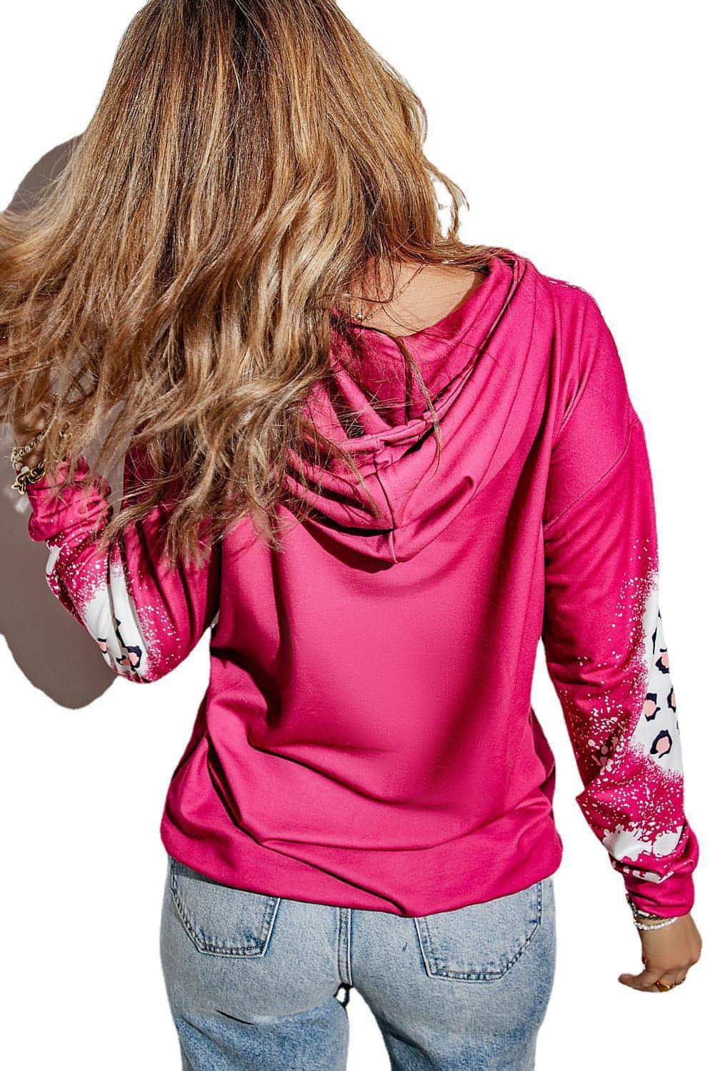 Leopard Print Drawstring Hoodie Women's Long Sleeve Sweater