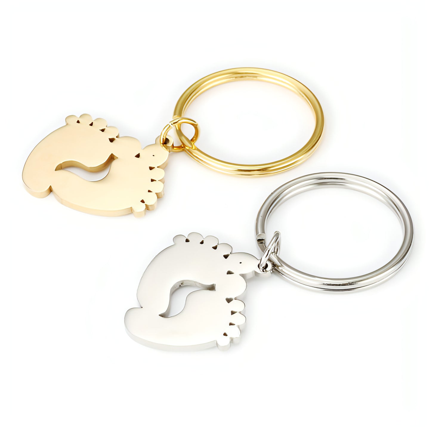 Two-Tone Stainless Steel Footprint Keychain – A Symbol of Love & Connection