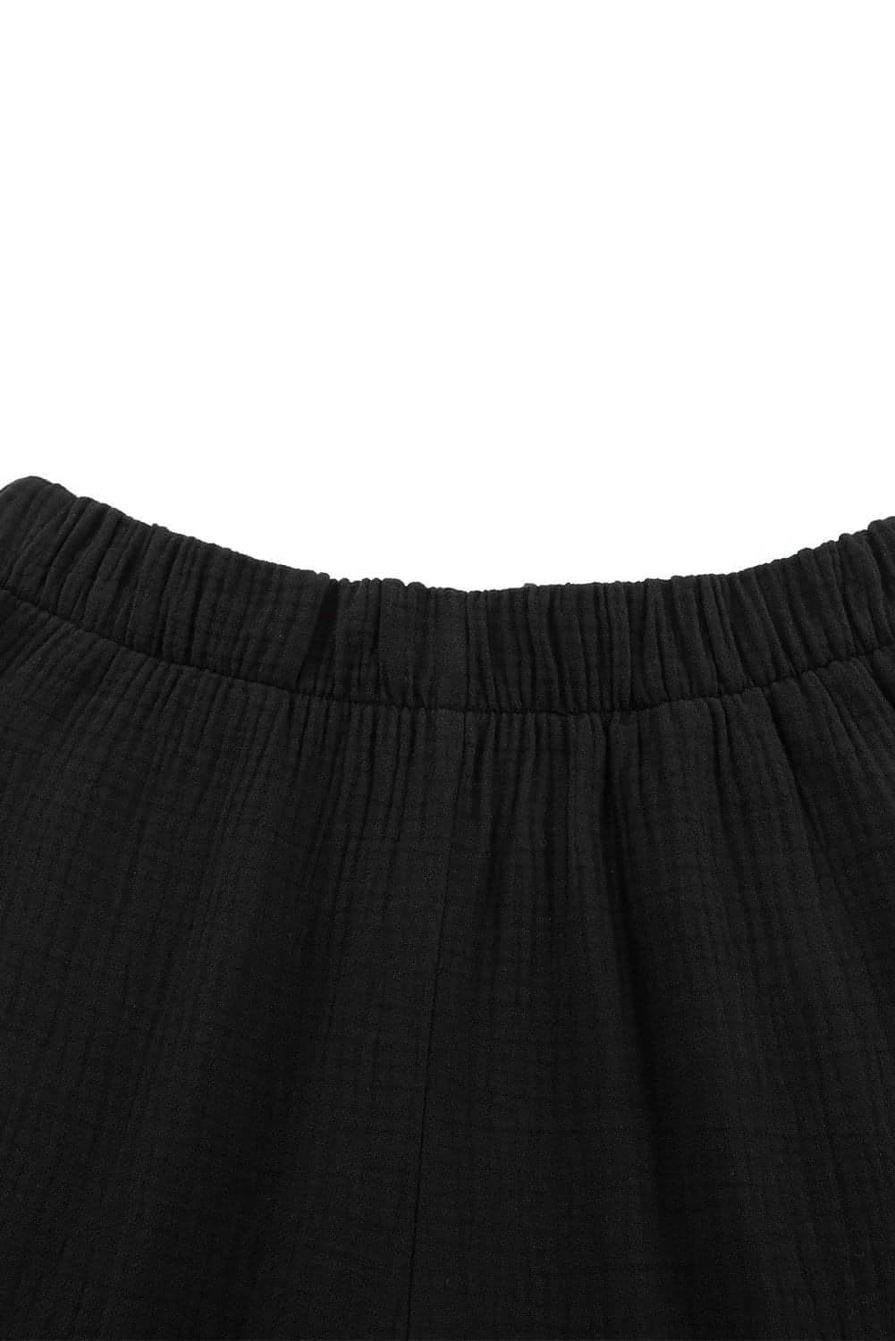 Black Textured High Waist Ruffled Bell Bottom Pants