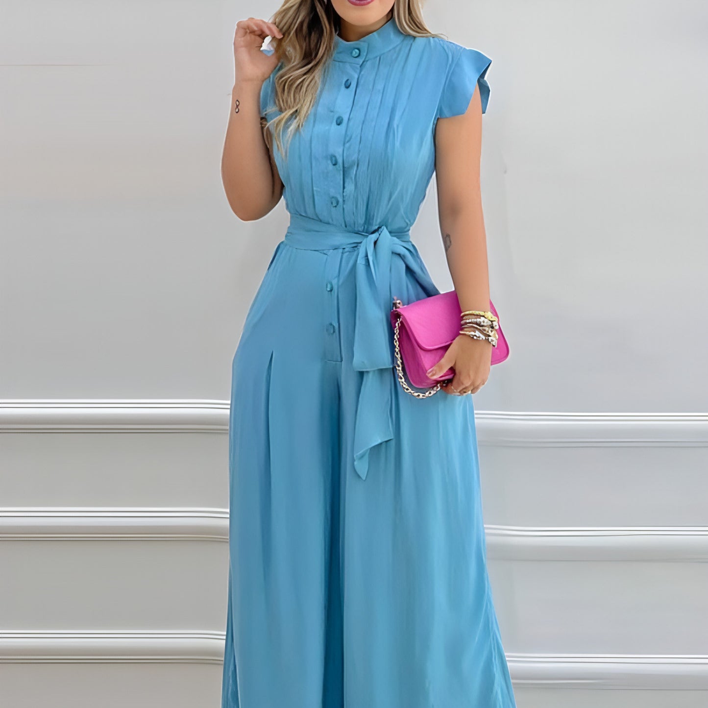 A.1 Fashion Women's Wear Blue Loose-fitting Jumpsuit