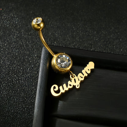 Custom Zircon Alphabet Belly Button Ring – Personalized Body Jewelry