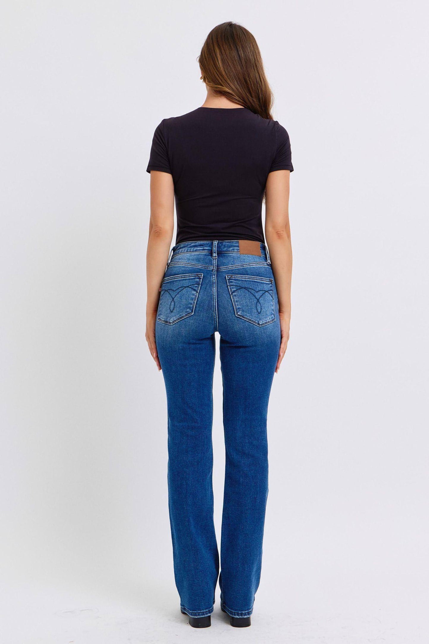 Judy Blue Tam Boy Run Orta Bel Bootcut Jeans, Termal Astarlı