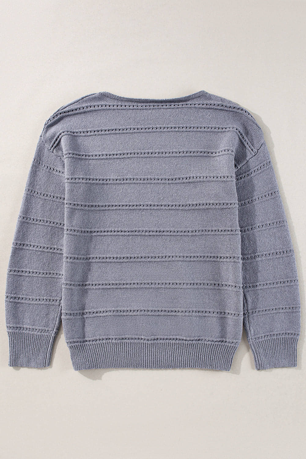 Light Grey Boat Neck Drop Shoulder Pointelle Knit Sweater