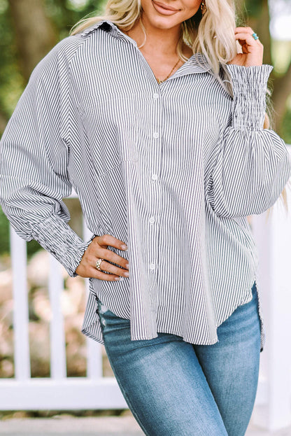 Camicia da fidanzato a righe con risvolto smock e tasca