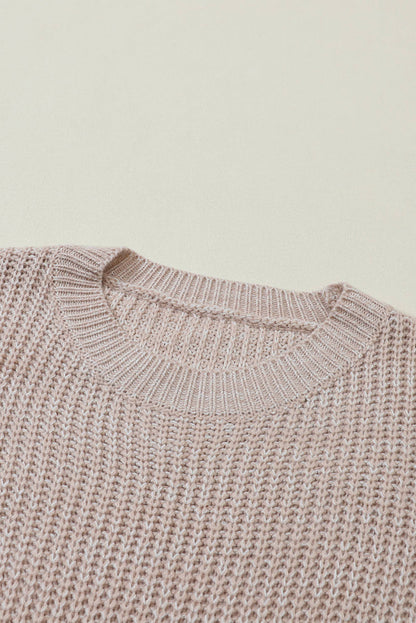 Parchment Cable Knit Sleeve Drop Shoulder Sweater