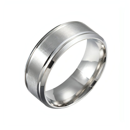 361 Stainless Steel 8mm Wide Matte Double Bevel Simple Men's Ring