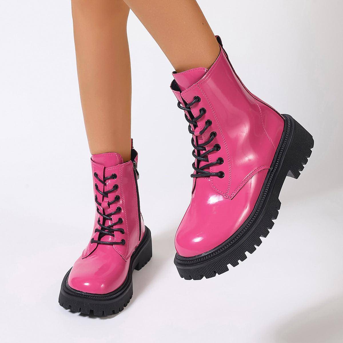 Women's Bright Leather Side Zipper Boots