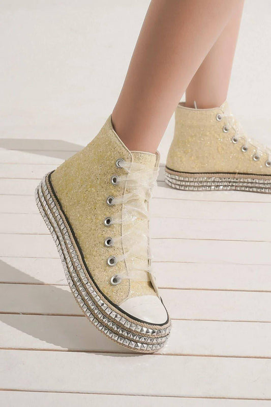 Beast Fashion Glitter Lace-up Craved Platform Sneakers