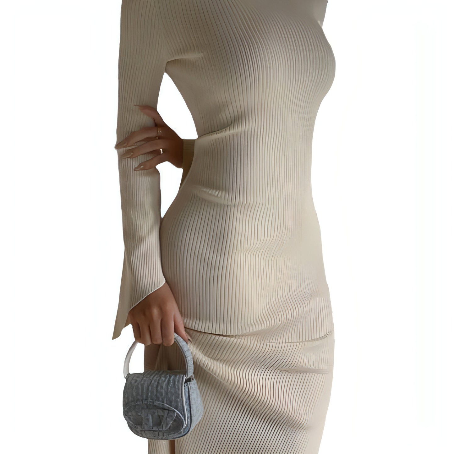 Autumn And Winter Long Sleeve Knitted Backless Round Neck Dress