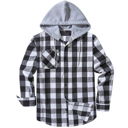 Hooded Plaid Shirt Men's Casual