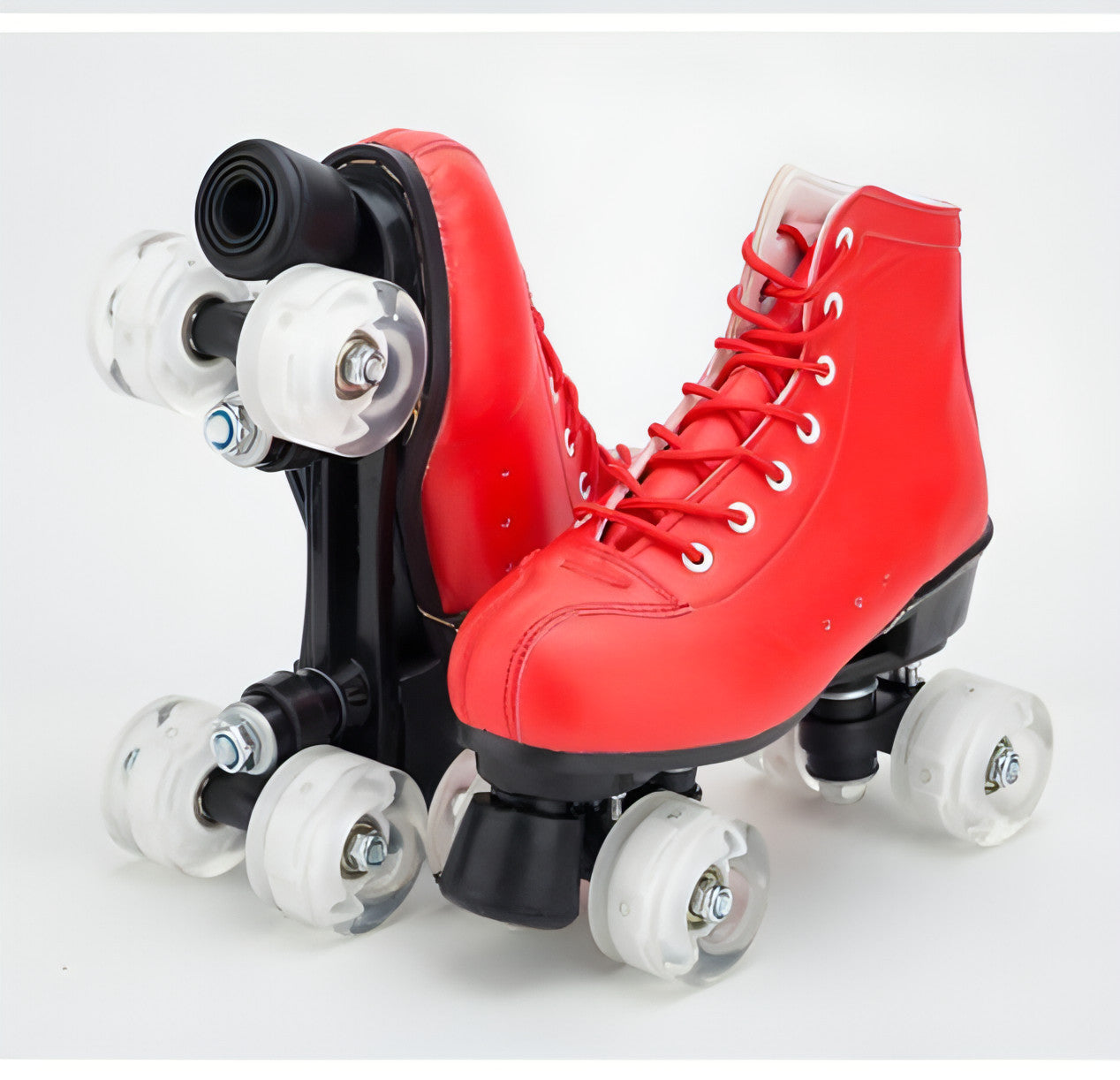 Big Red Cowhide Double Row Skates With Flashing Wheels And Wear Resistant