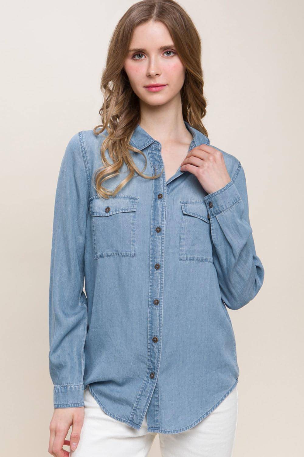 Love Tree Tree colhed Button Up camisa jeans