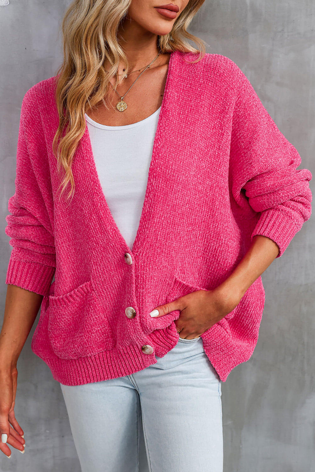 Roseknöpfe vorne steckte Pullover -Strickjacke