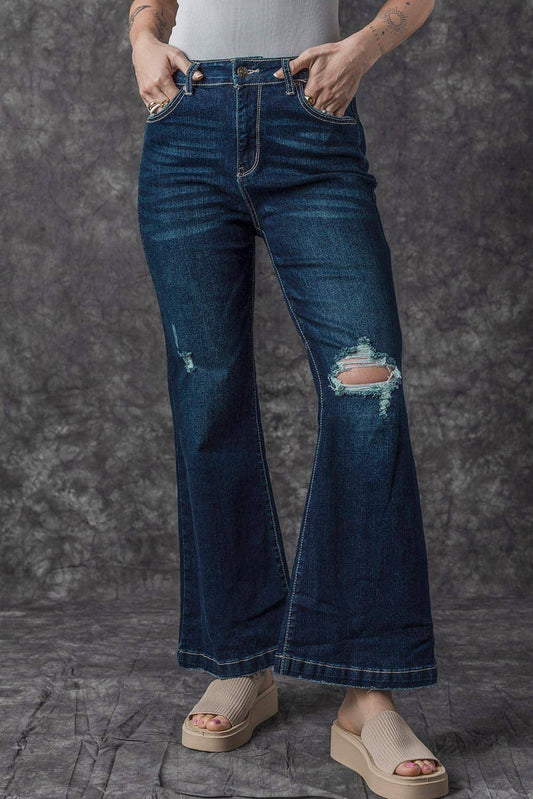 Real Teal High Rise gescheurde bell bottom jeans