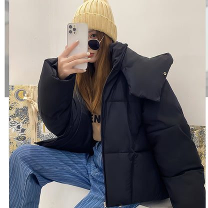 Puffy Hooded Bread Kurze Baumwolle gefütterte Jacke für Frauen Dicke lose